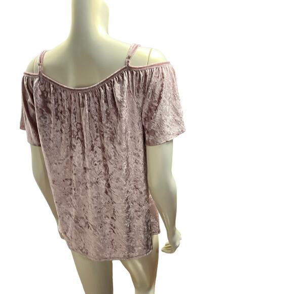 Emi & Joe Blush Pink Crushed Velvet Cold Shoulder Top Size L NWT Romantic Boho - Picture 10 of 12
